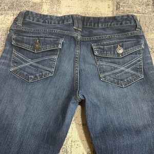 Aeropostale Capri Womens Jeans 9/10 Blue Dark Denim Flap Pockets Low Rise Pants